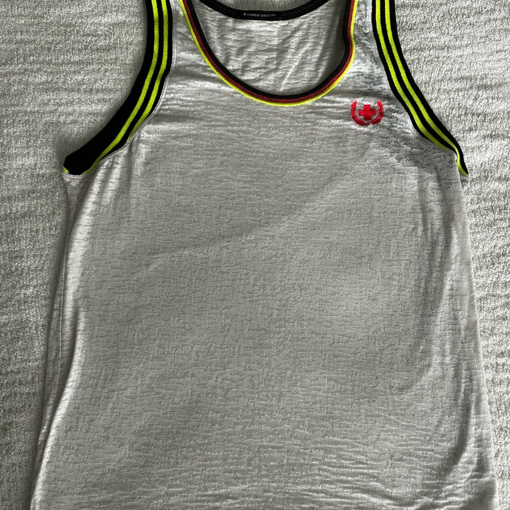Andrew Christian White Tank with Multicolor Striped Trim